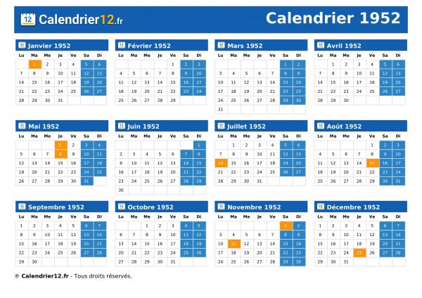 Calendrier 1952
