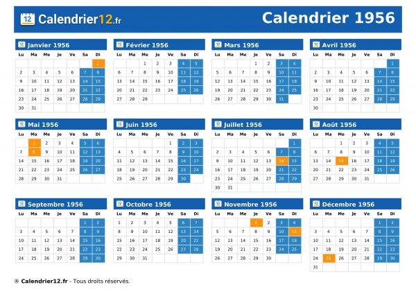 Calendrier 1956