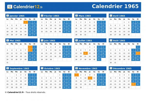 Calendrier 1965