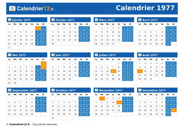 Calendrier 1977