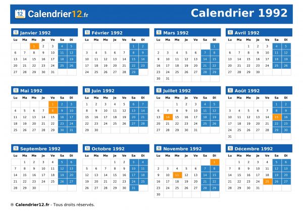Calendrier 1992