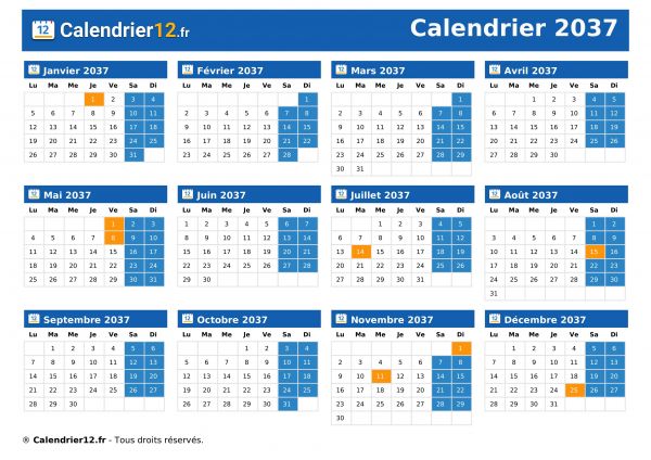 Calendrier 2037